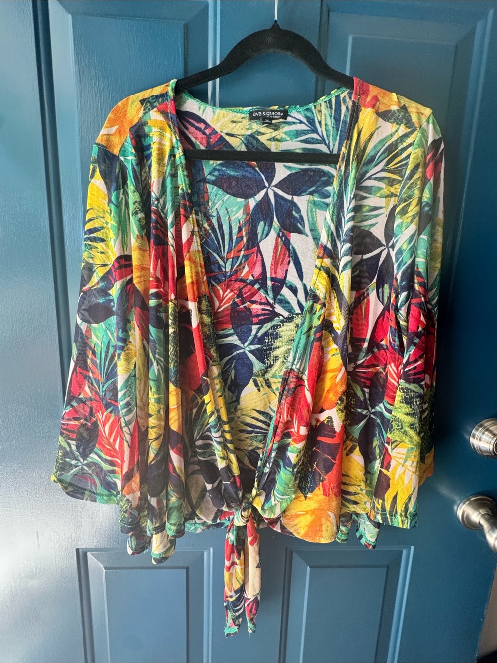 Tropical Tie-Front Cardigan - Multicolor Leaf Print